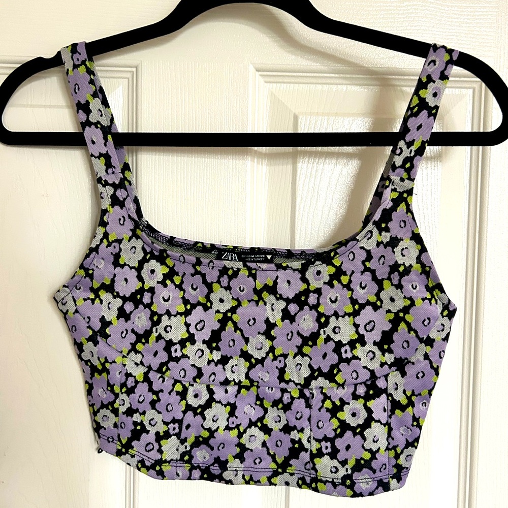 Zara Floral Purple Crop Top